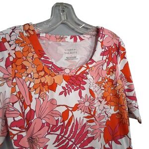 The Talbots Tee Womens Small T Shirt Floral Red Pink Orange Cotton Blend Stretch